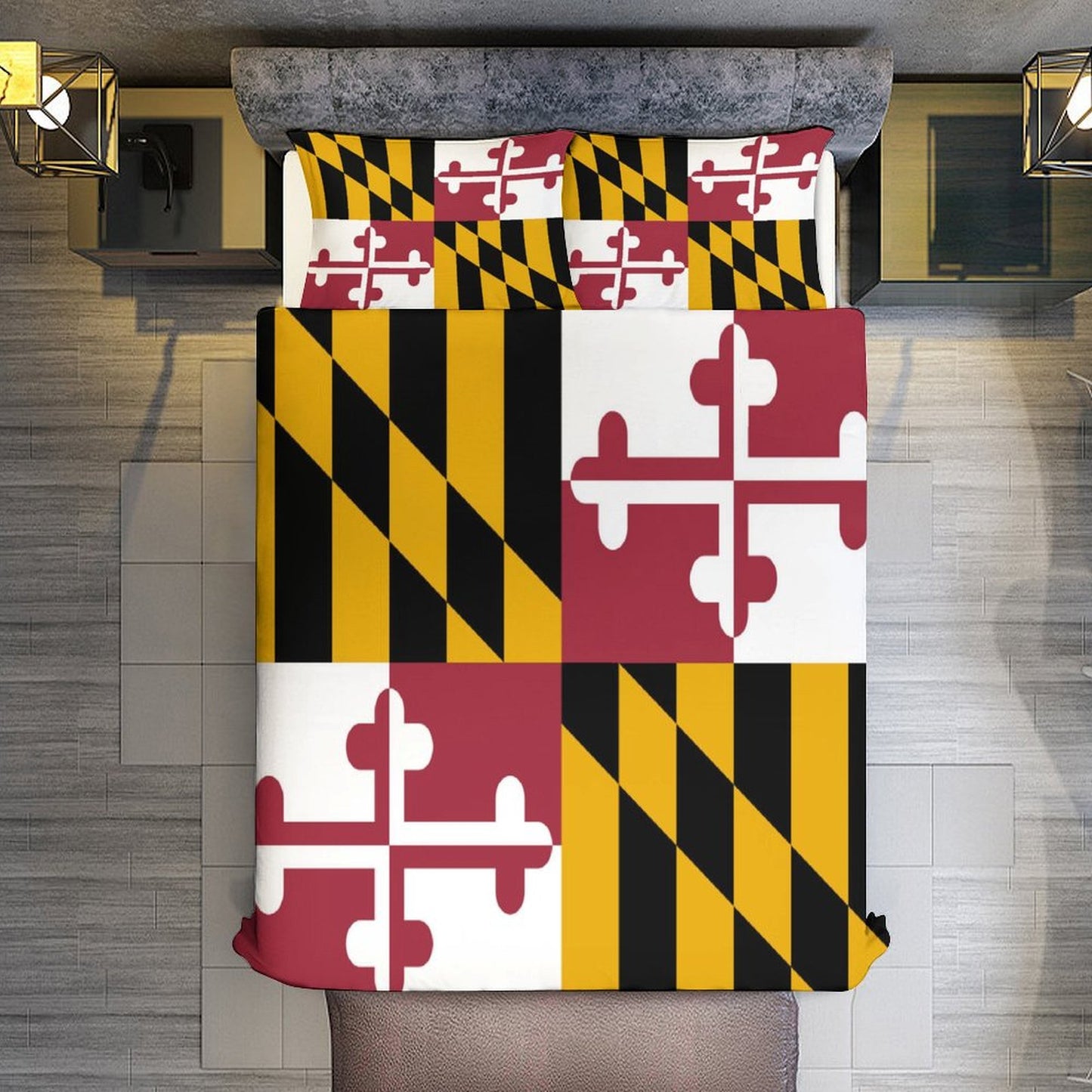 Maryland Flag Inspired 3-Piece Bedding Set (1 Duvet Cover + 2 Pillow Shams) – 102"×90"