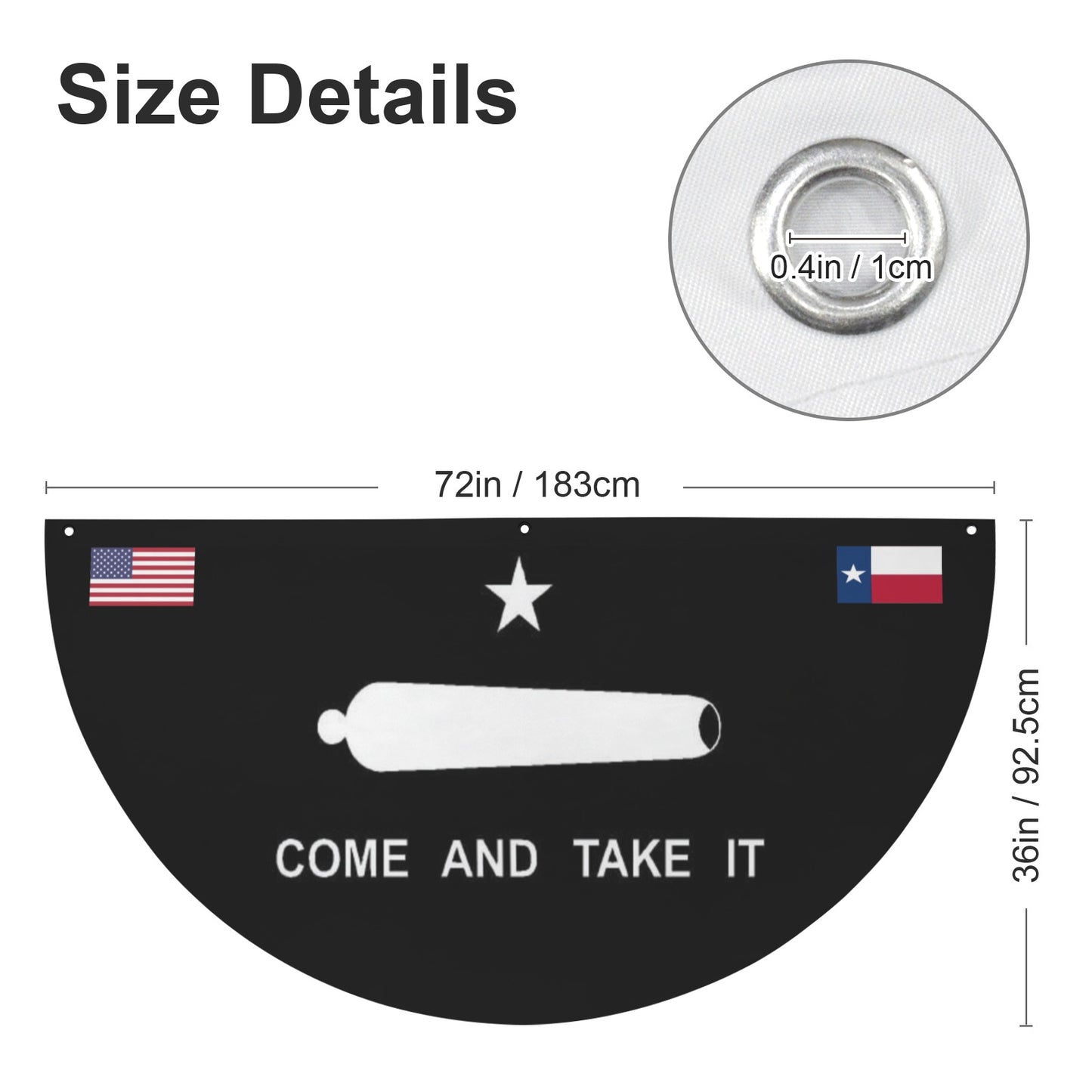 Come and Take It Flag Inspired Semi Circle Flag 72 x 36 inch | Ships from USA