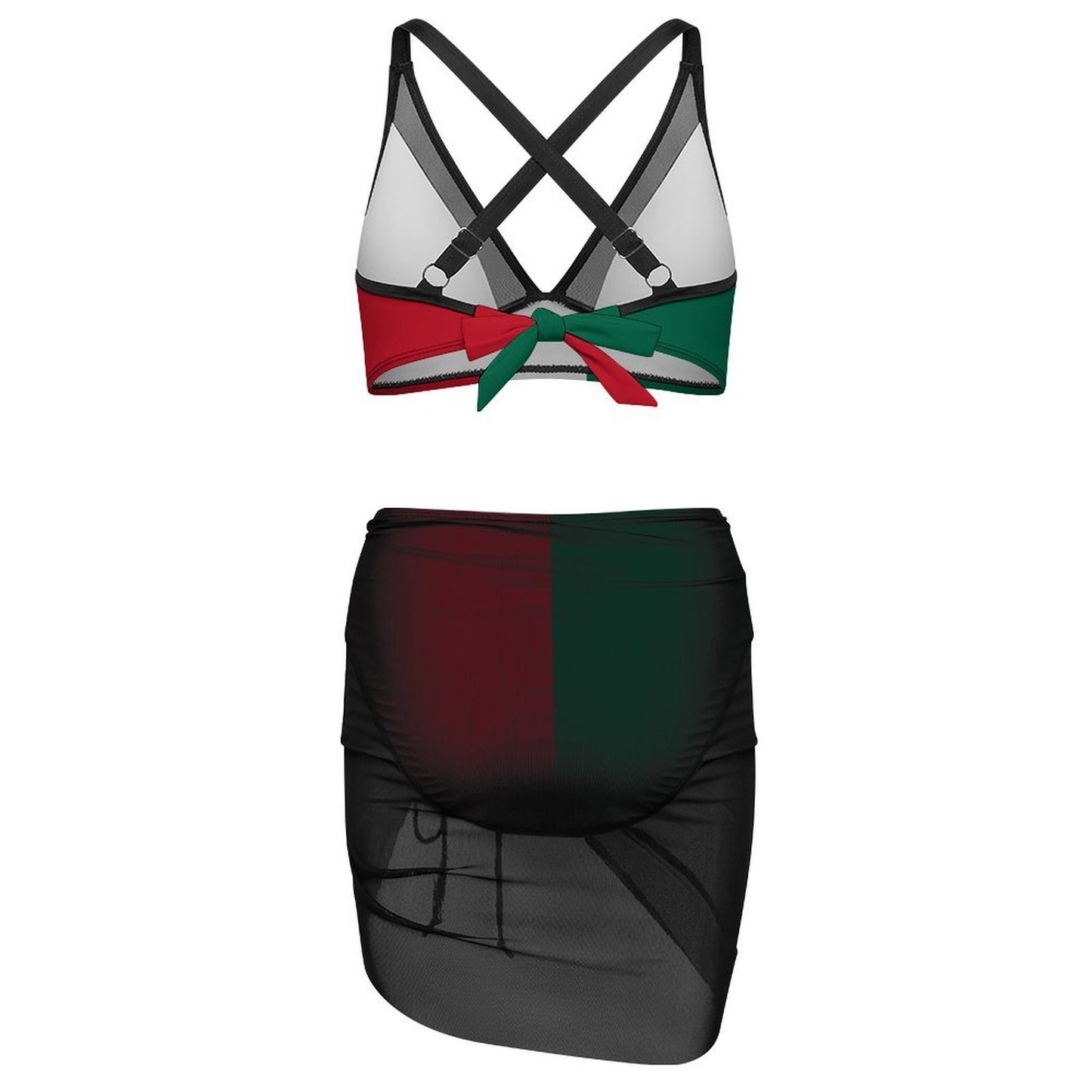 Mexico Flag Inspired Women's Mesh Drawstring Skirt and Swimsuit Set