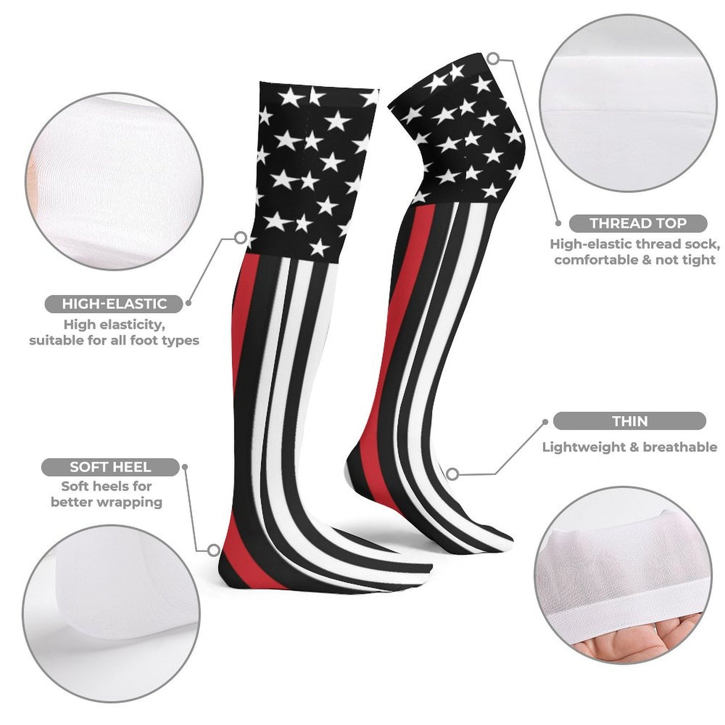 Thin Red Line Flag Trendy Stockings(Long)