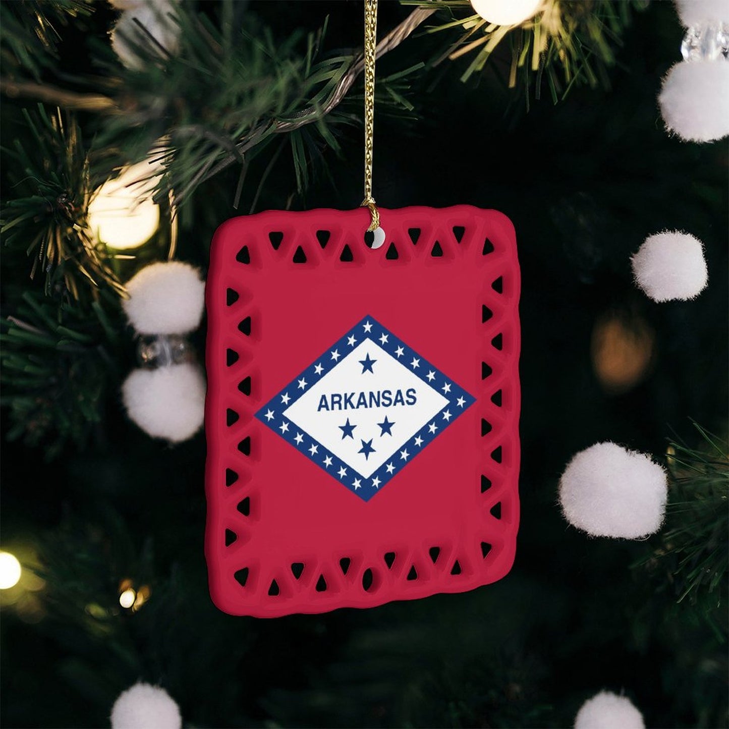 Arkansas Flag Inspired Square Ceramic Ornament Made in the USA