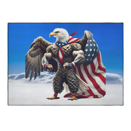 USA/American Flag Inspired Eagle with Cape 84x60 Inch Area Rug with Black Binding (Made in the USA)