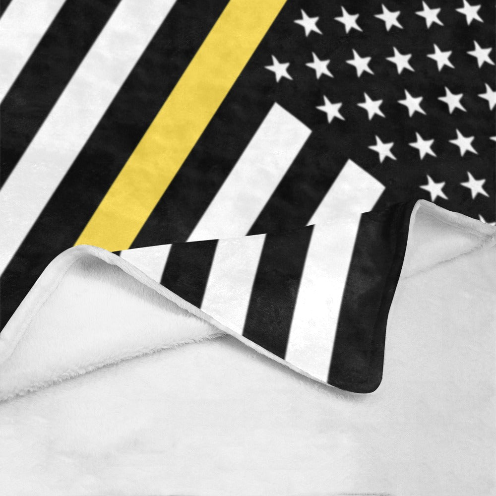 Luv My Flag fleece blanket with stars, stripes, yellow stripe.