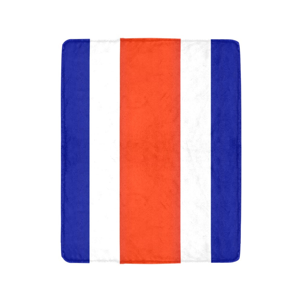 Luv My Flag blanket with blue, white, red stripes.