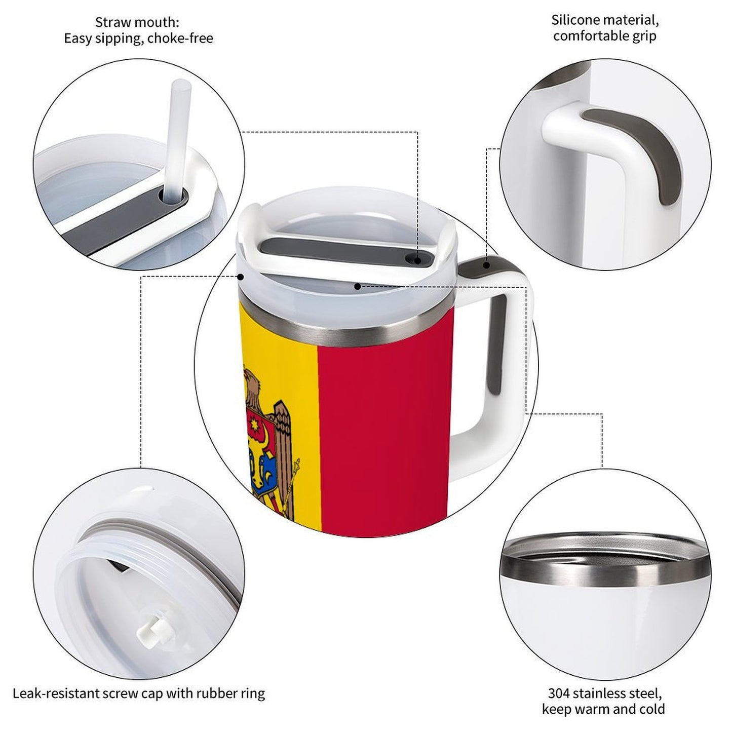 [Brand] insulated mug with straw, features, and durable design.
