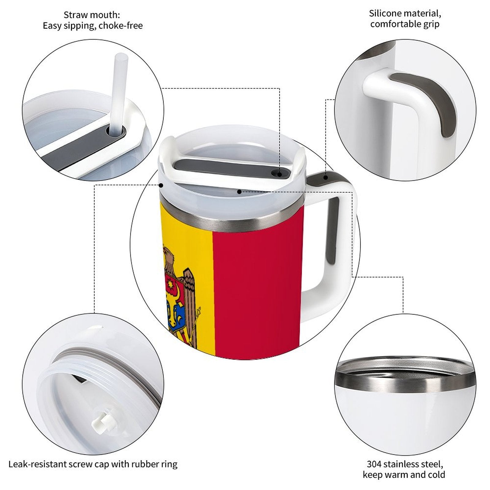 [Brand] insulated mug with straw, features, and durable design.