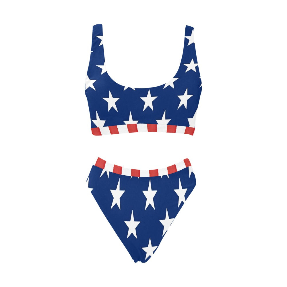 USA/American Flag Inspired Style-2 Sport Top & High-Waisted Bikini Swimsuit