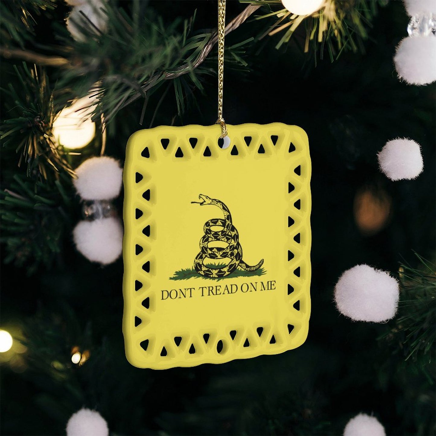 Gadsden Flag Inspired Square Ceramic Ornament Made in the USA