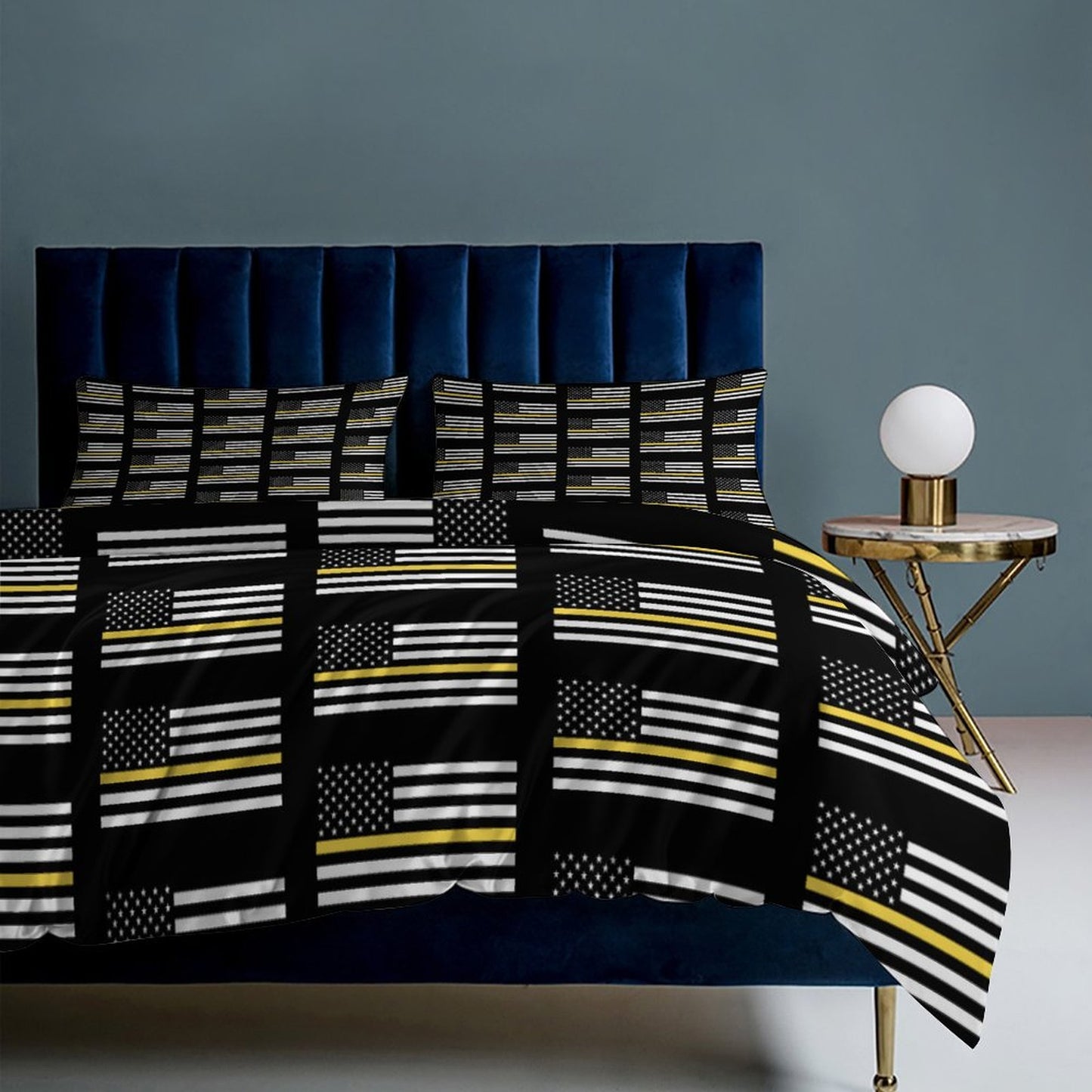 Thin Gold Line Flag Inspired 3-Piece Bedding Set (1 Duvet Cover + 2 Pillow Shams) – 102"×90"