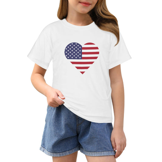 USA/American Flag Heart Girls T-Shirt Made in the USA