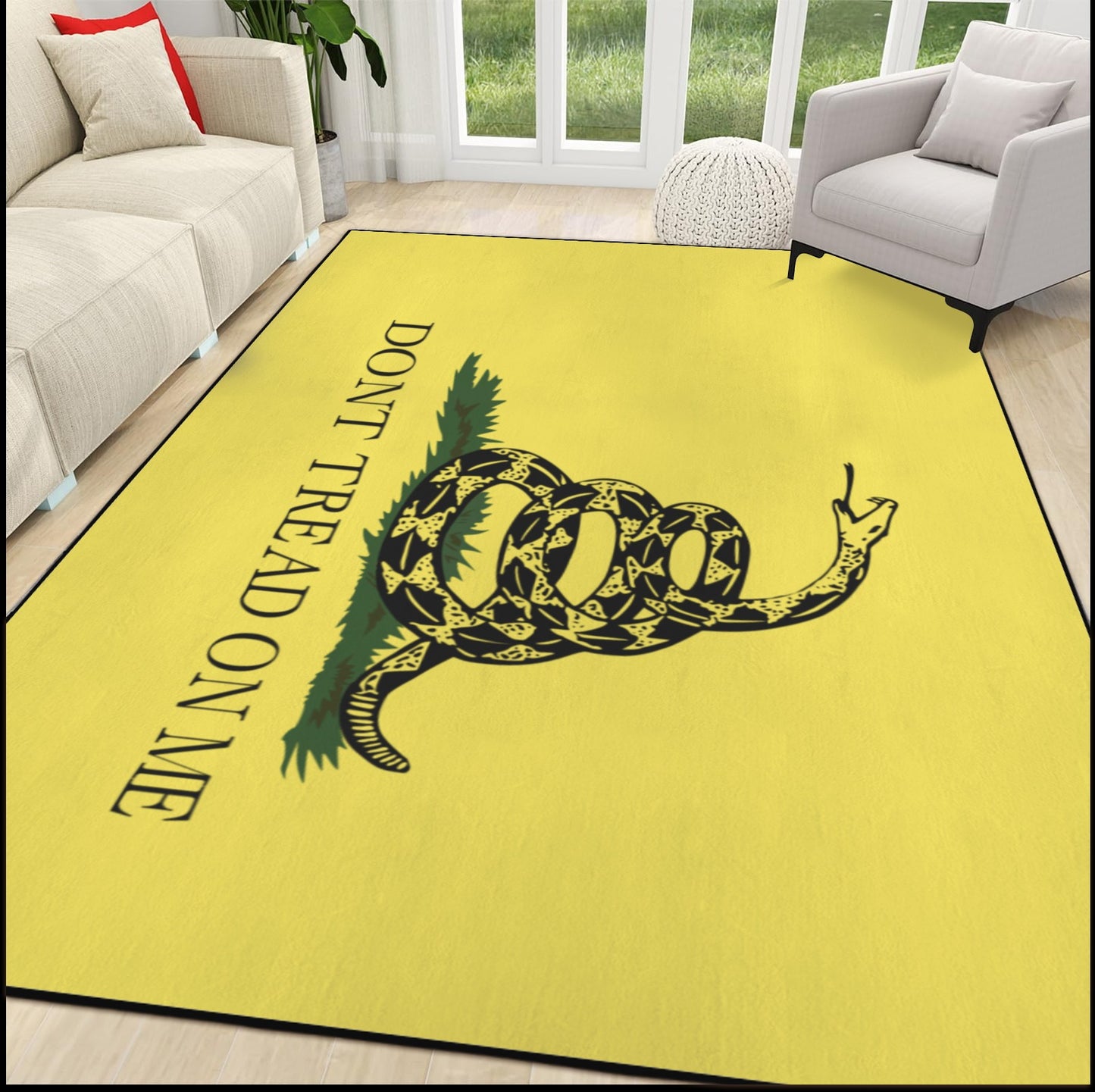 Gadsden Flag Inspired 84x60 Inch Area Rug with Black Binding (Made in the USA)