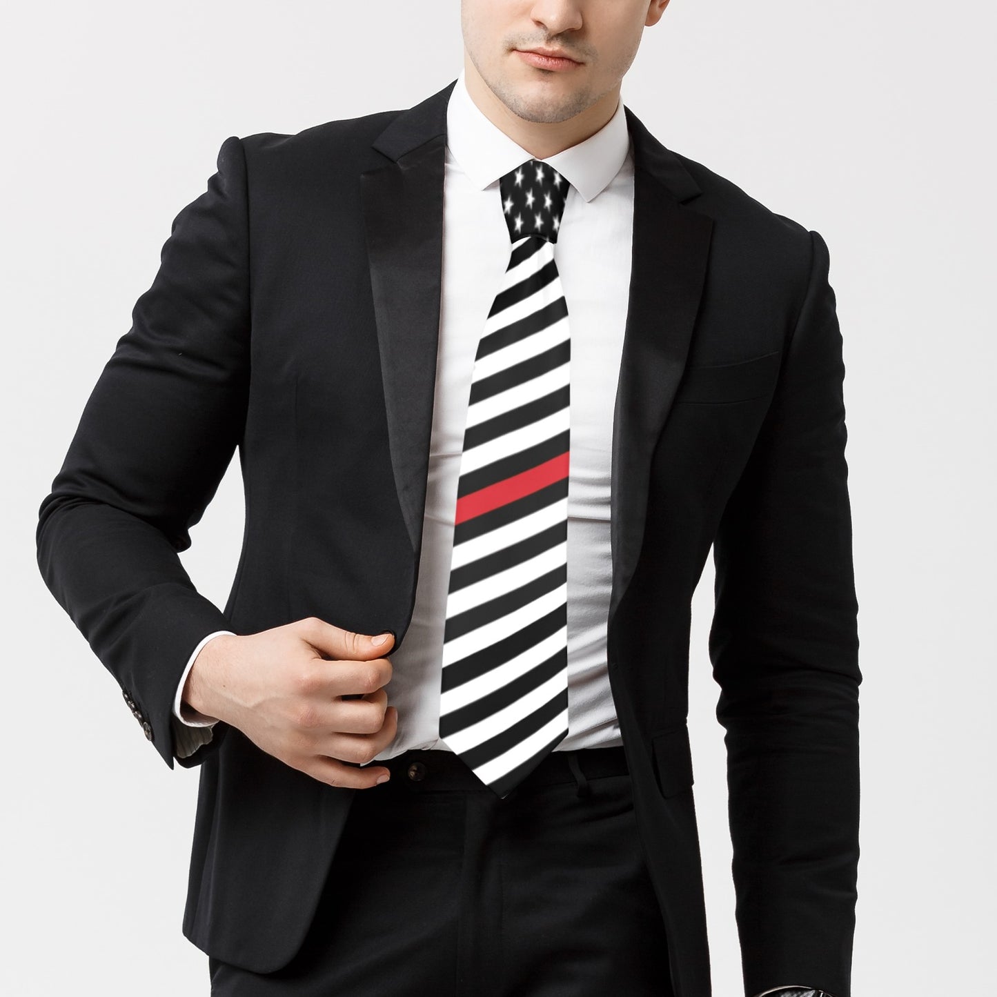 Thin Red Line Flag Inspired Classic Necktie (Two Sides)