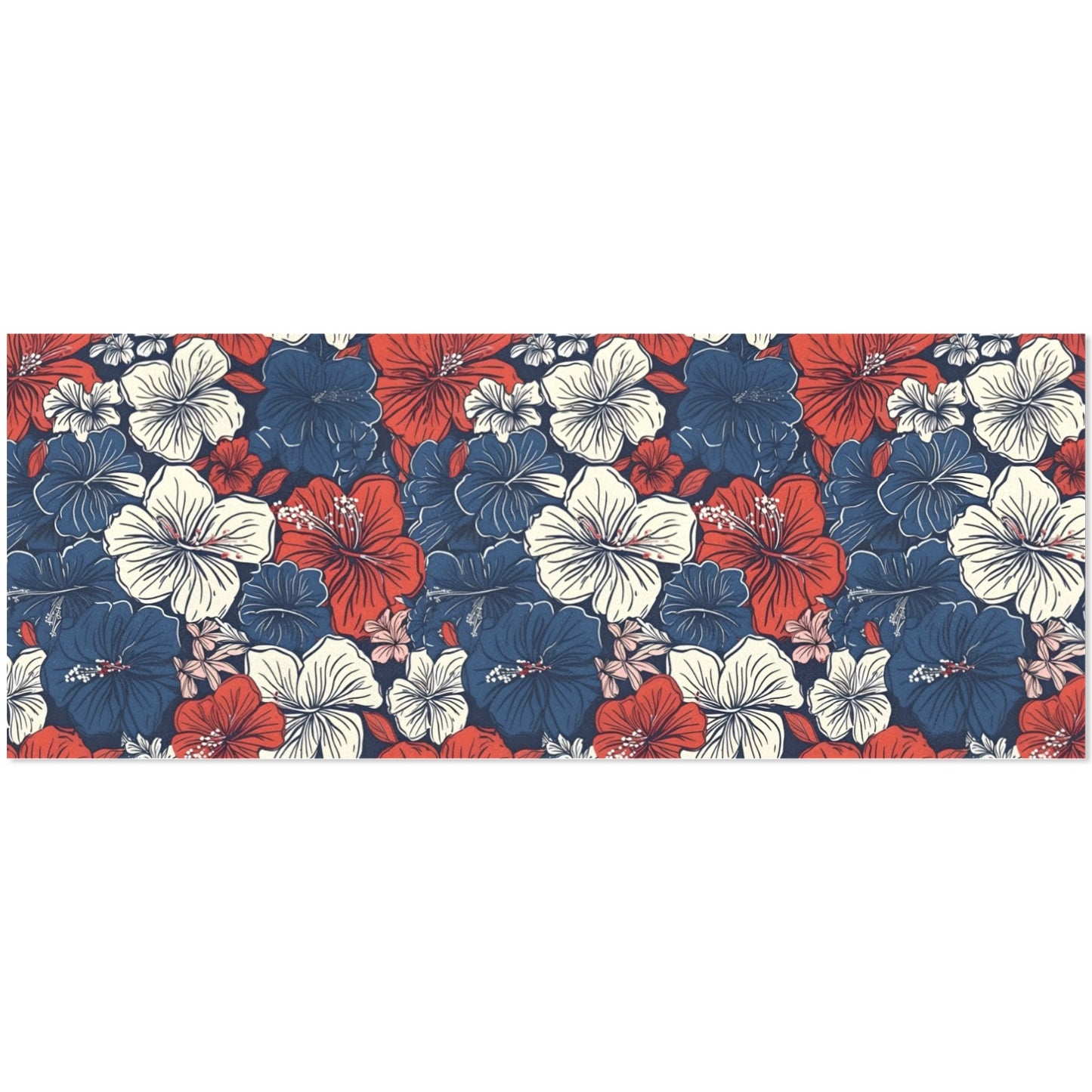 USA/American Flag Inspired Hawaiian Floral Pattern Custom Gift Wrapping Paper 58"x 22.5" (4 Rolls)
