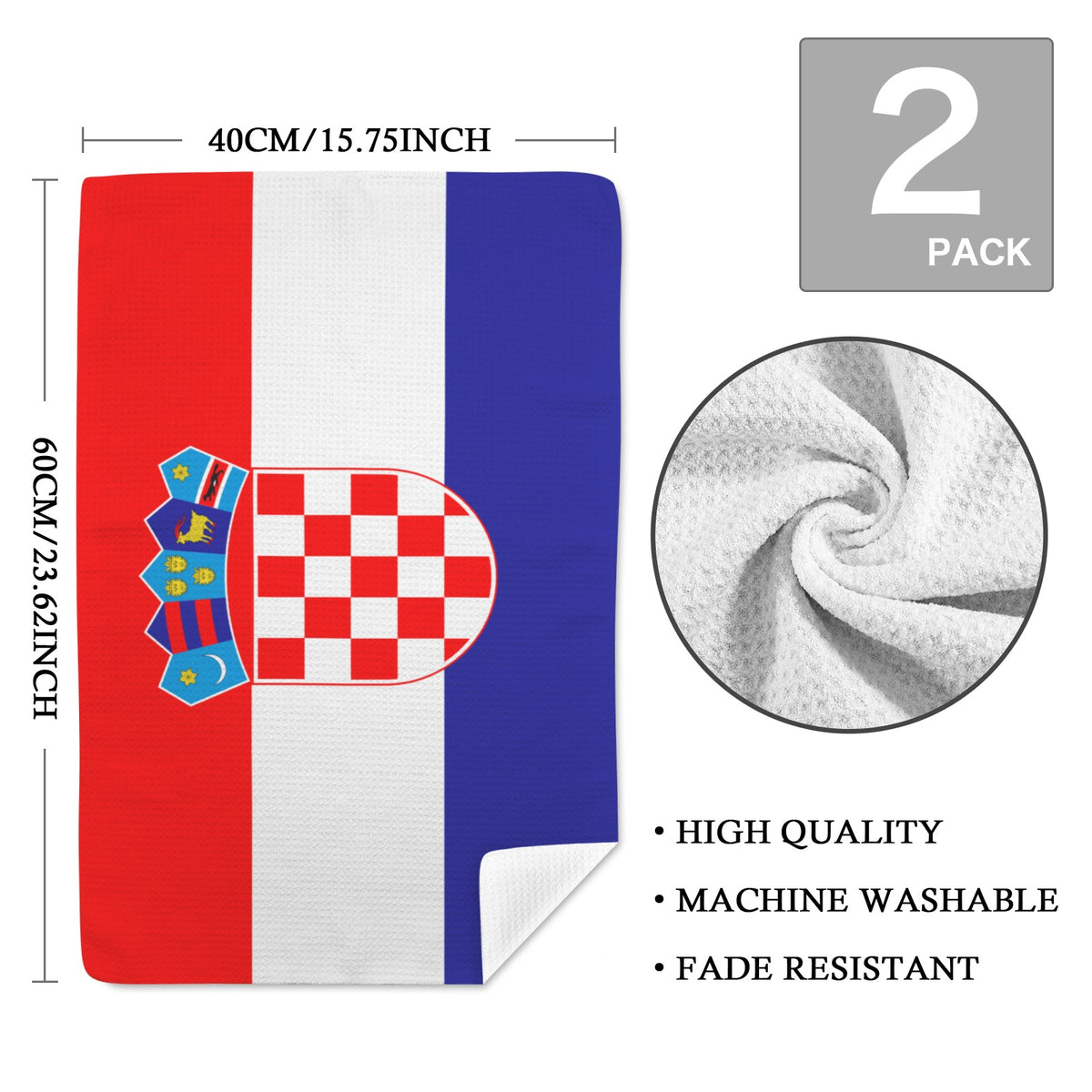 Croatia Flag Inspired Kitchen Towel 40X60cm (Pack of 2) | Printed In the USA