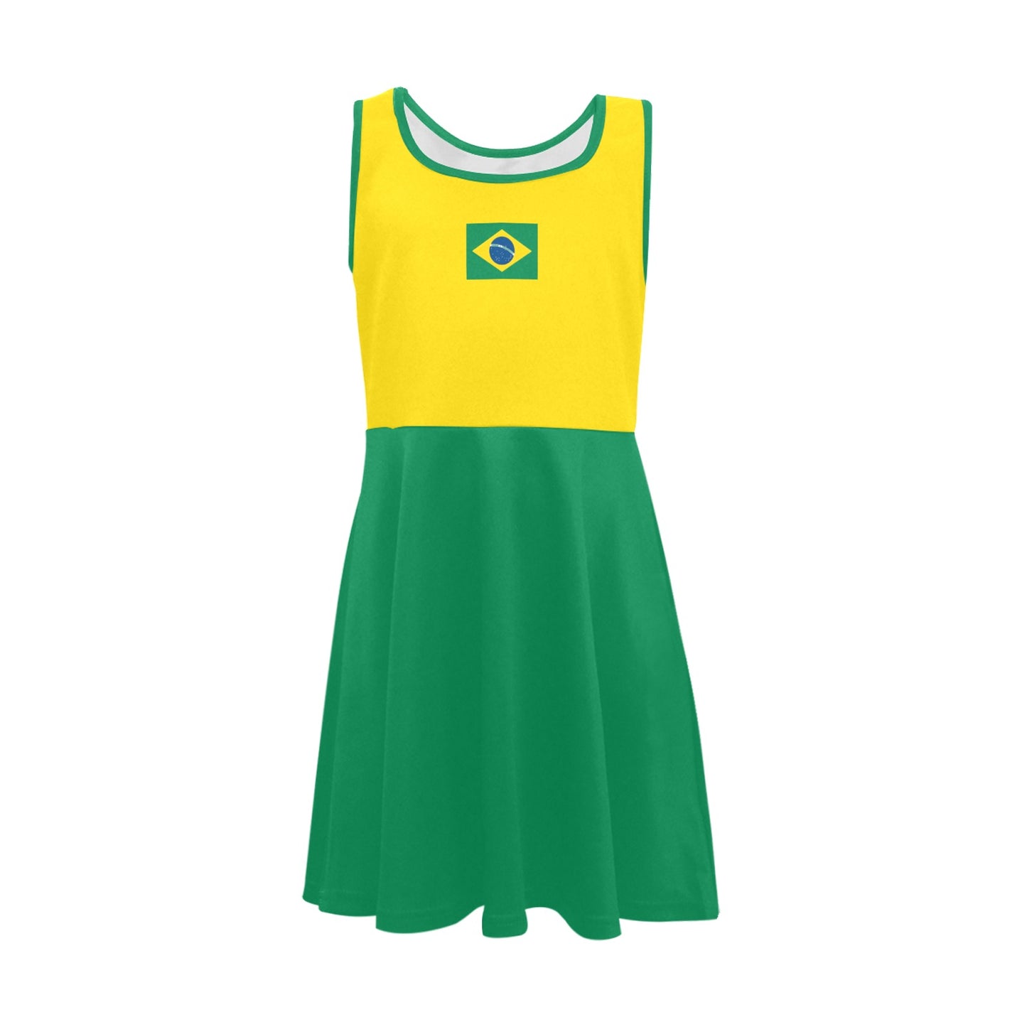 Brazil Flag Inspired Style-2 Girls' Sleeveless Sundress | Ships from USA