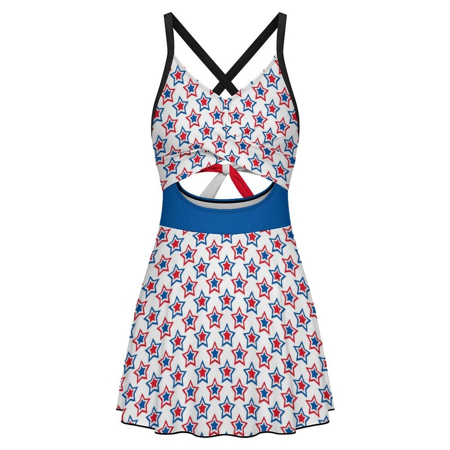 USA/American Flag Inspired Red, White & Blue Stars Pattern Women's V-neck One-piece Swimsuit with Cutout
