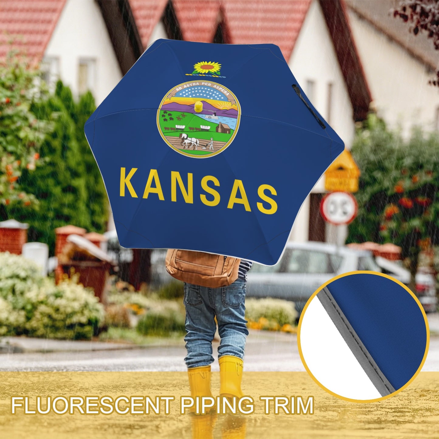 Kansas Flag Inspired Kids Safe Round Corner Umbrella