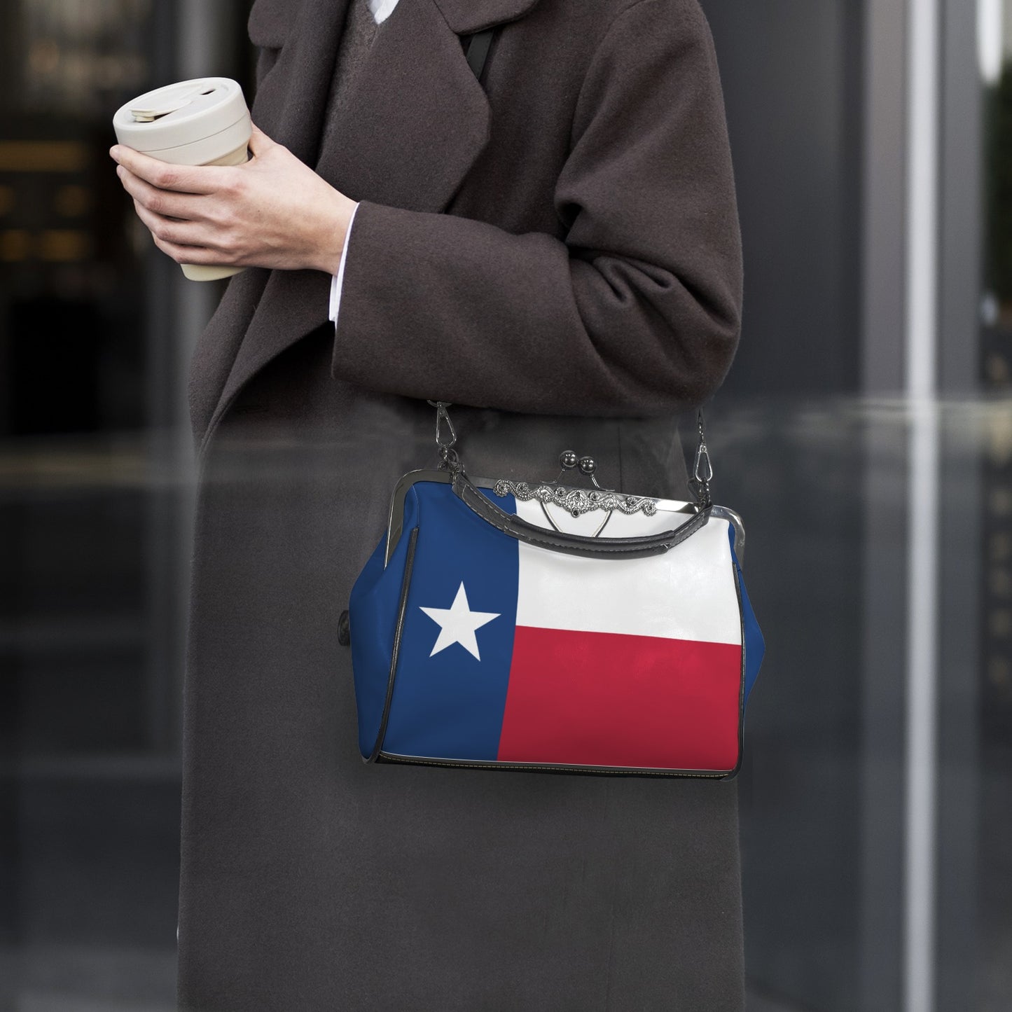 Texas Flag Inspired Kisslock Crossbody Shoulder Bag