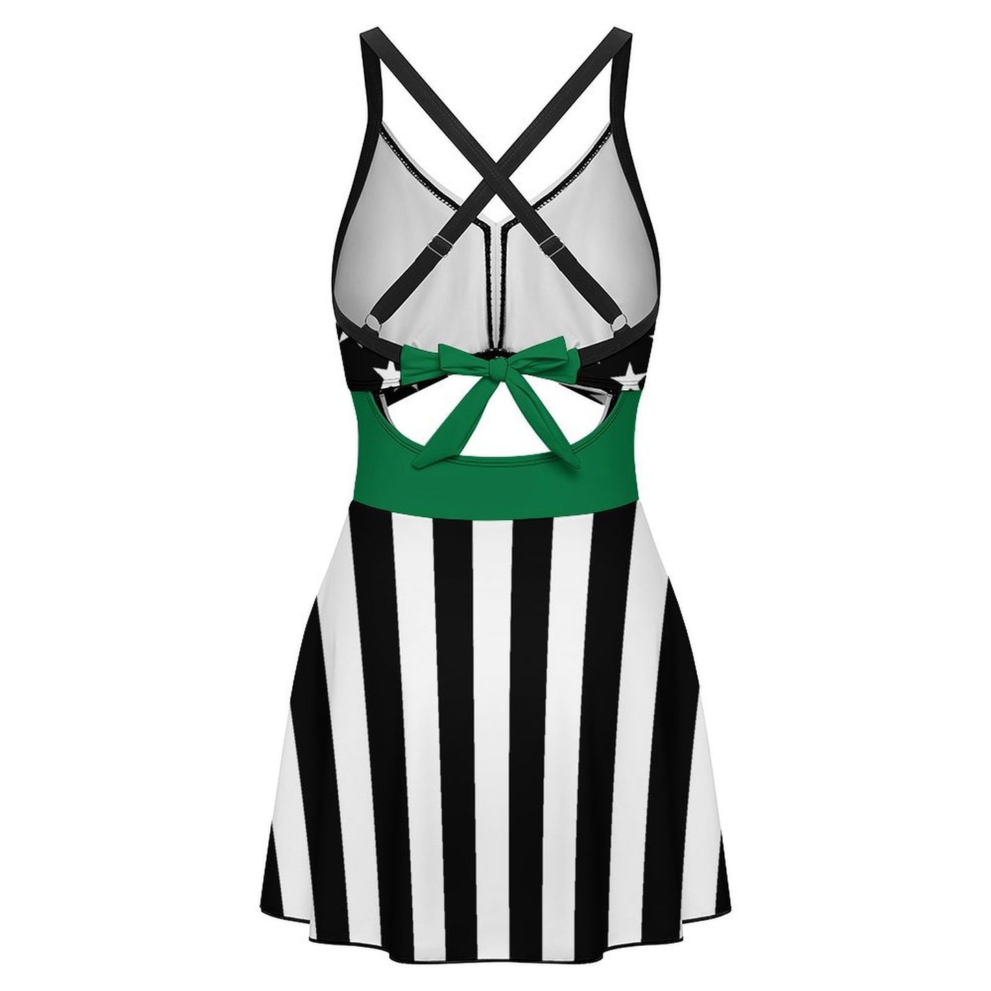 Thin Green Line Flag Inspired Women's V-neck One-piece Swimsuit with Cutout