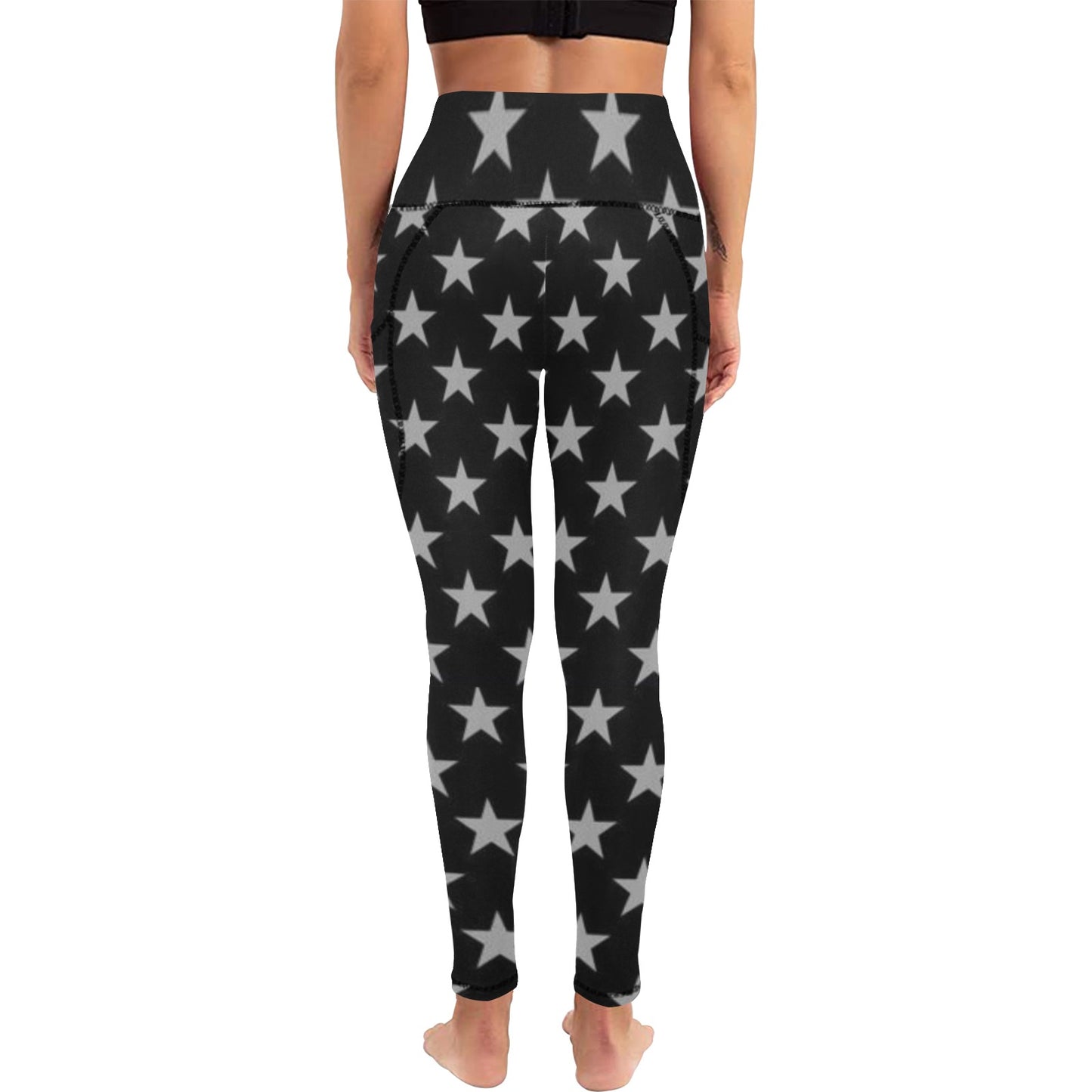Thin Blue Line Flag Inspired Eagle Women's High Waist Leggings with Pockets