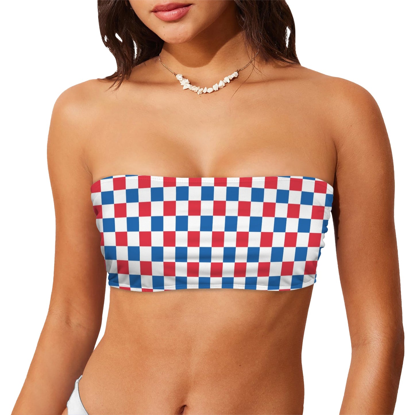 USA/American Flag Inspired Checkered Pattern Flag Inspired Bandeau Tube Bikini Top