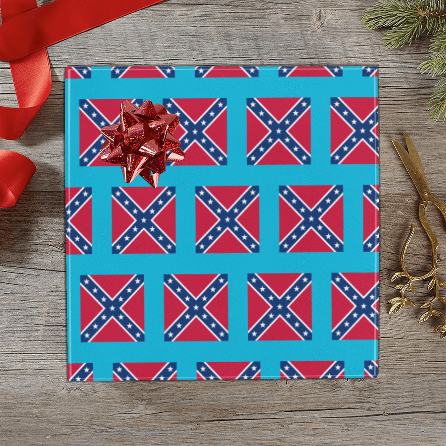 Confederate States Battle Flag Inspired Custom Gift Wrapping Paper 58"x 22.5" (4 Rolls)