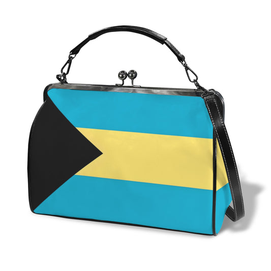Bahamas Flag Inspired Kisslock Crossbody Shoulder Bag-Large
