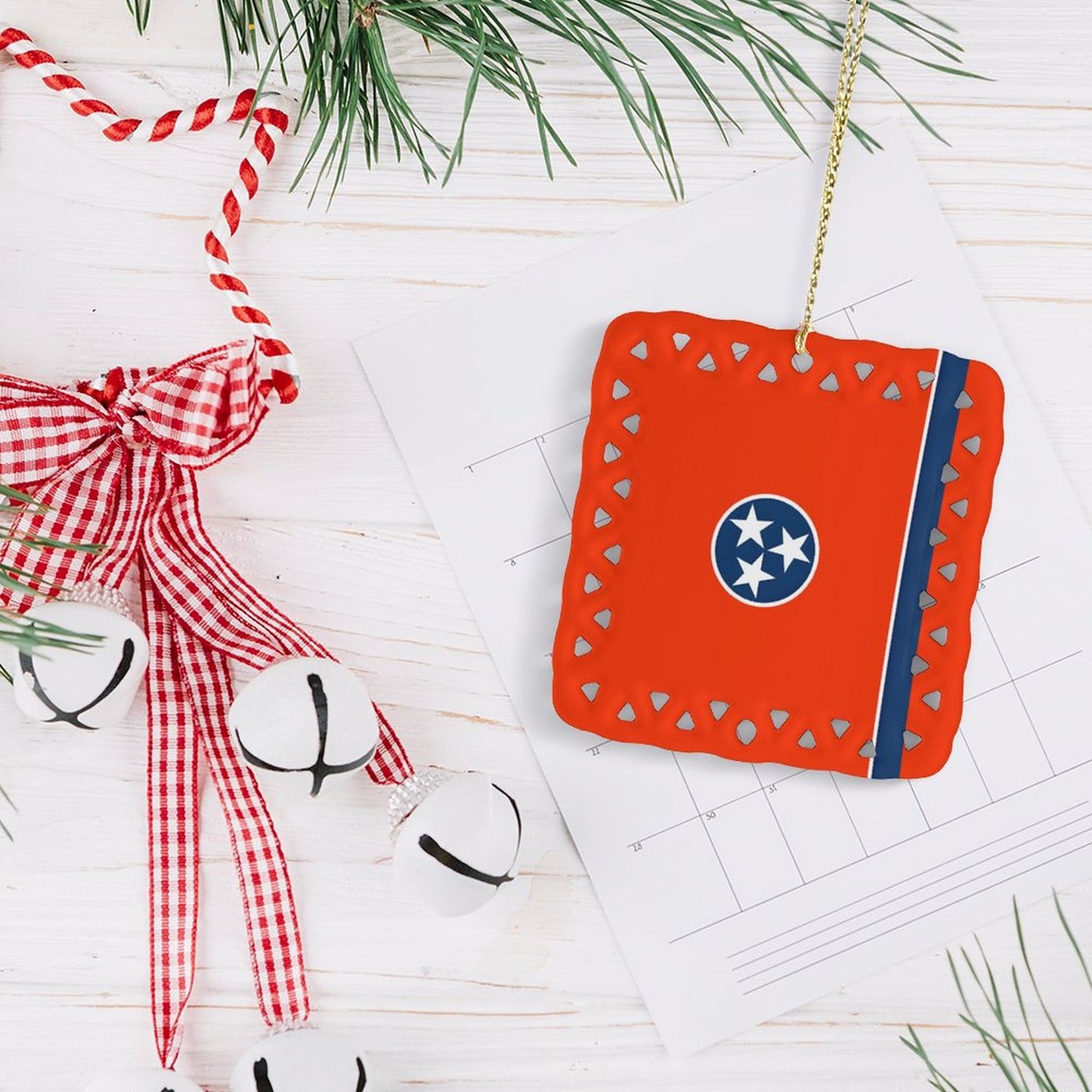 Tennessee Flag Inspired Square Ceramic Ornament Made in the USA