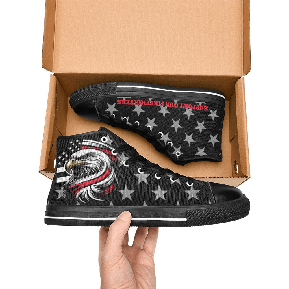 Thin Red Line Flag Inspired "SUPPORT OUR FIREFIGHTERS" Kid's High Top Canvas Shoes