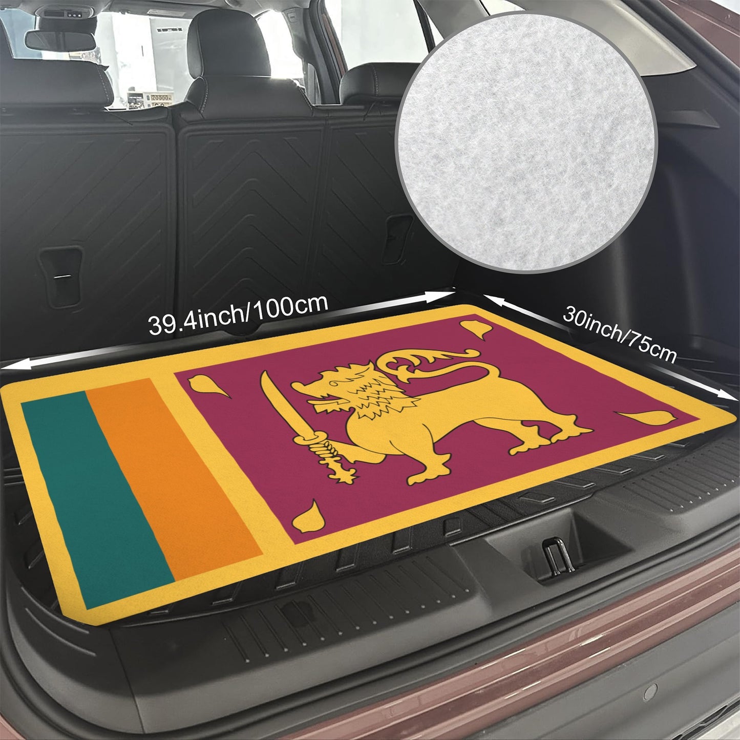 Sri Lanka Flag Inspired Car Trunk Mat 100 × 75 cm / 39.4 × 30 in Printed in the USA