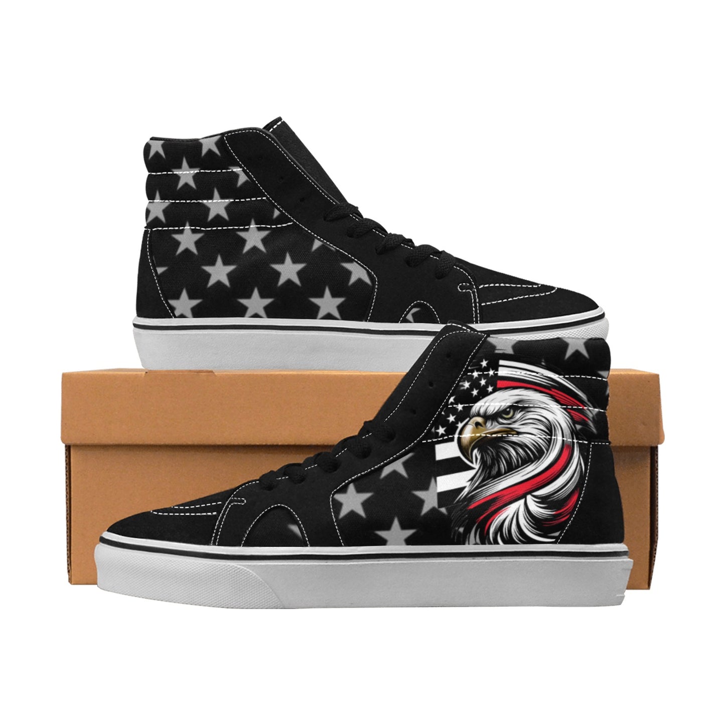 Thin Red Line Flag Inspired Eagle Men's High Top Canvas Shoes