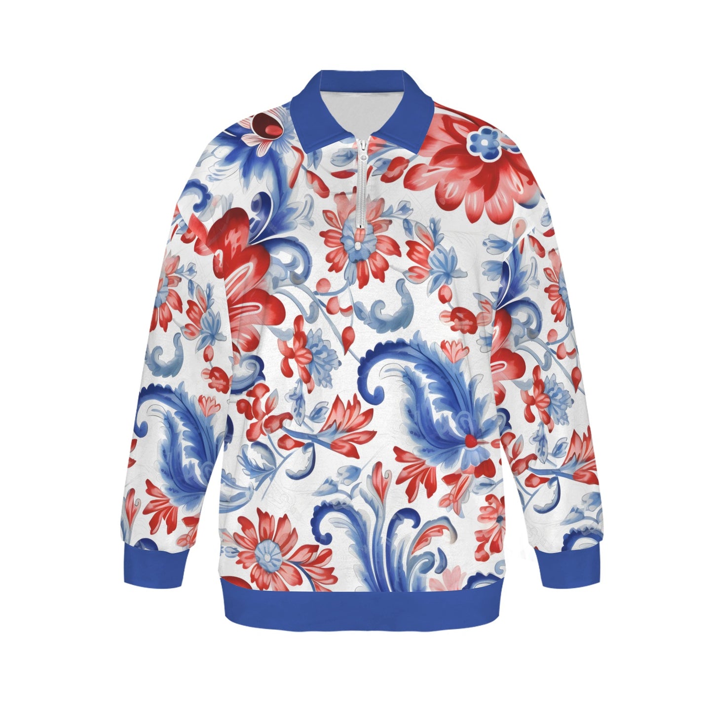 USA/American Flag Paisley Floral Pattern Women's Quarter Zip Pullover Sweatshirt