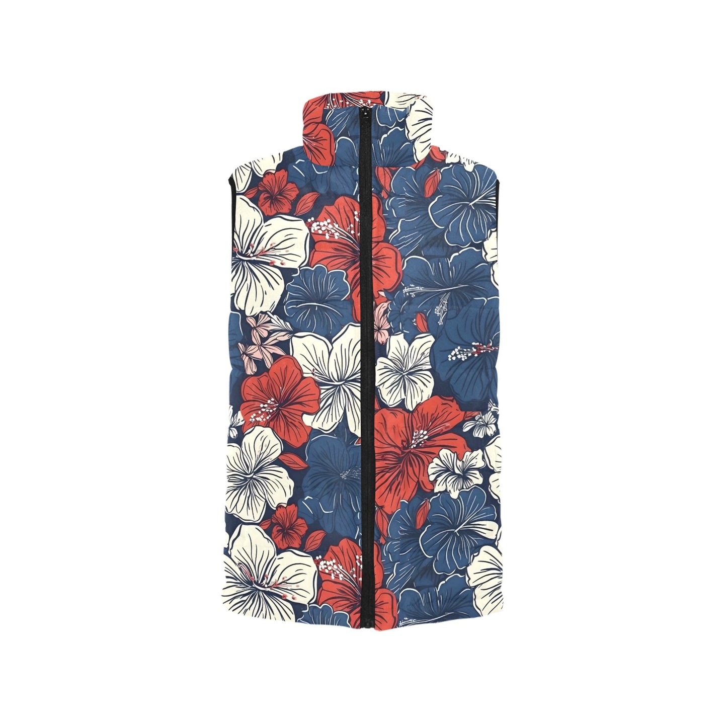 USA/American Flag Inspired Hawaiian Floral Pattern Women's Padded Vest