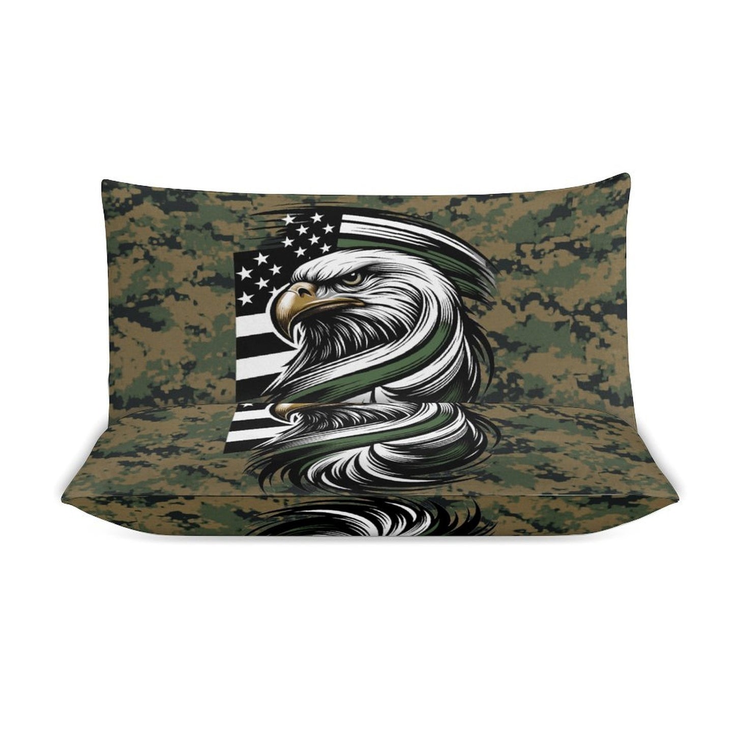 Thin Green Line Flag Inspired Eagle On Digital Camo 3-Piece Bedding Set (1 Duvet Cover + 2 Pillow Shams) – 102"×90"