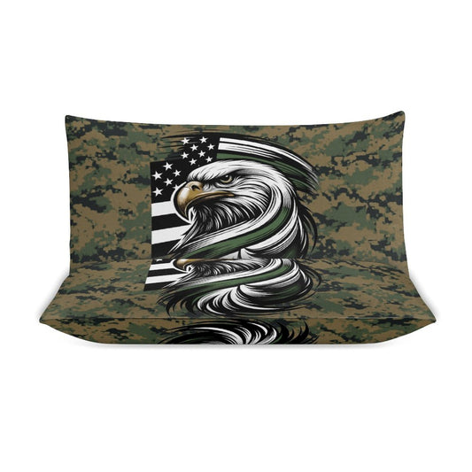 Thin Green Line Flag Inspired Eagle On Digital Camo 3-Piece Bedding Set (1 Duvet Cover + 2 Pillow Shams) – 102"×90"