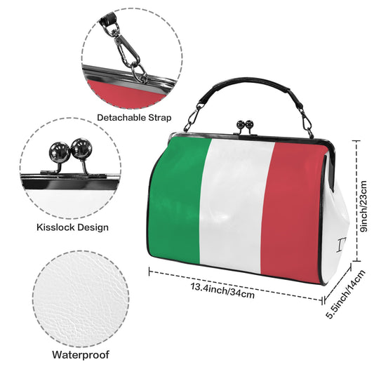 Italy Flag Inspired Kisslock Crossbody Shoulder Bag-Large