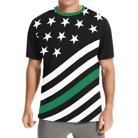 Thin Green Line Flag Men's Crew Neck T-Shirt (Made in USA)