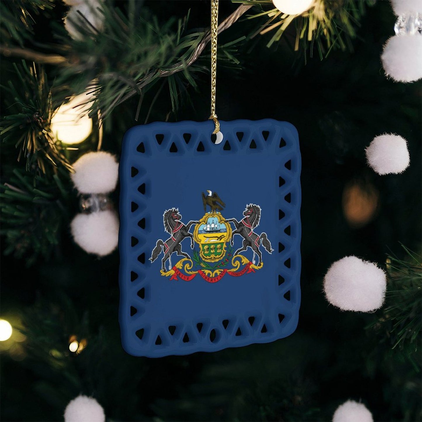 Pennsylvania Flag Inspired Square Ceramic Ornament Made in the USA