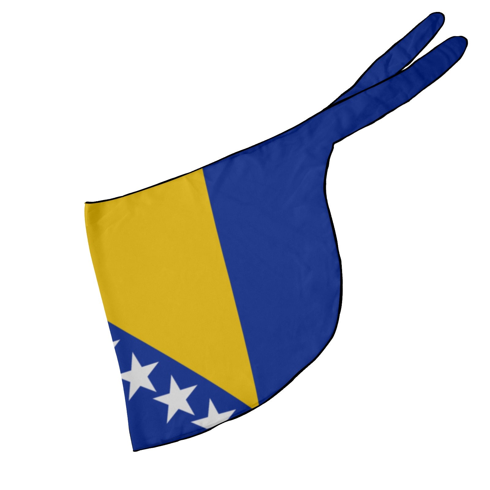 [Brand] blue and yellow flag horse mask with stars.