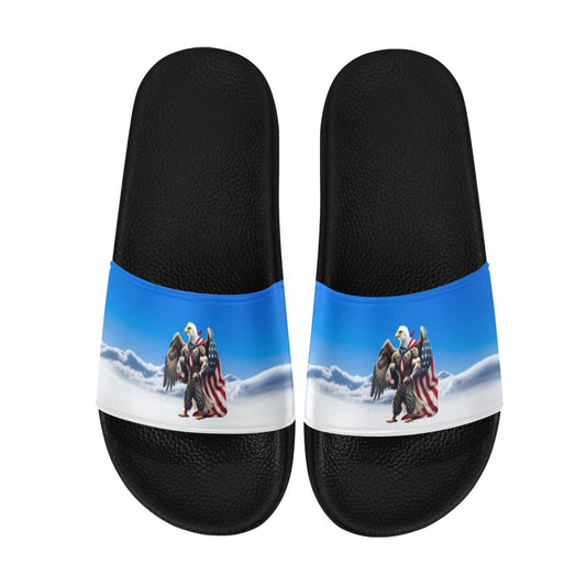 USA/American Flag Inspired Eagle with Cape in Clouds Women's Slide Sandals
