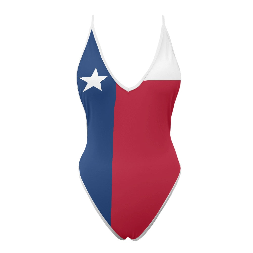 Texas Flag Inspired One-Piece Thong Swimsuit