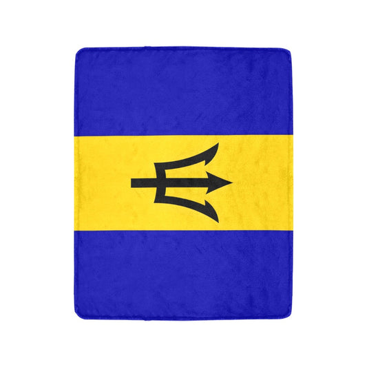 Luv My Flag Barbados fleece blanket, blue and yellow.