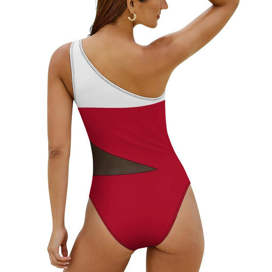 Texas Flag Inspired Women’s One-Shoulder Mesh Swimsuit
