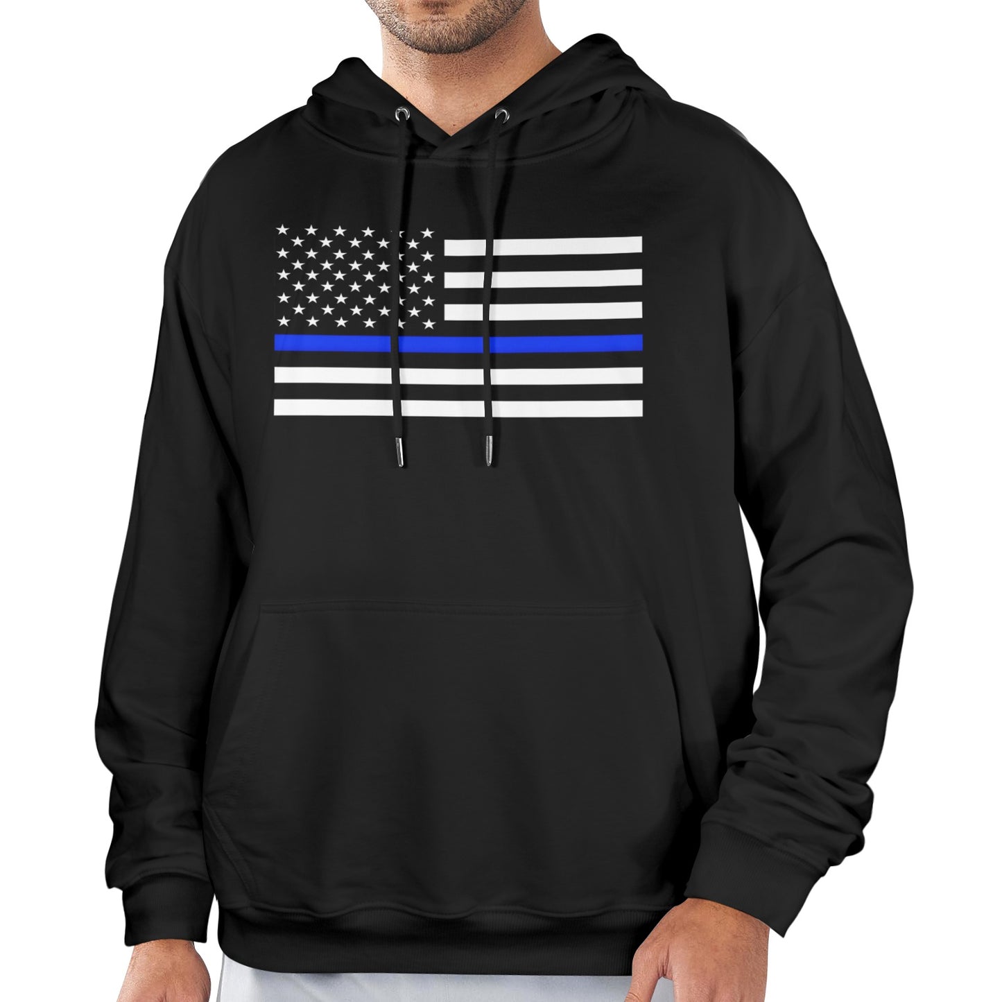 Thin Blue Line Flag Inspired Men's Hoodie (Made in the USA)