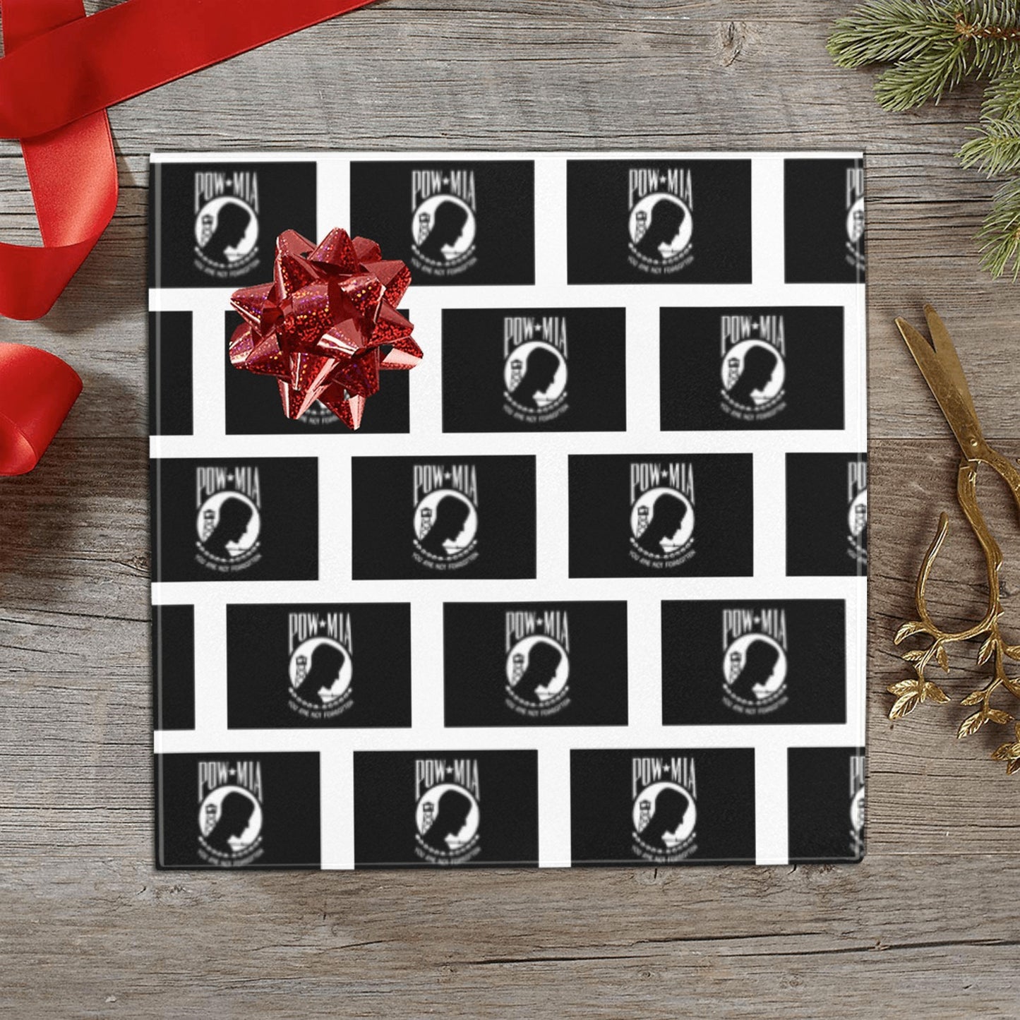 POW/MIA Flag Inspired Custom Gift Wrapping Paper 58"x 22.5" (4 Rolls)