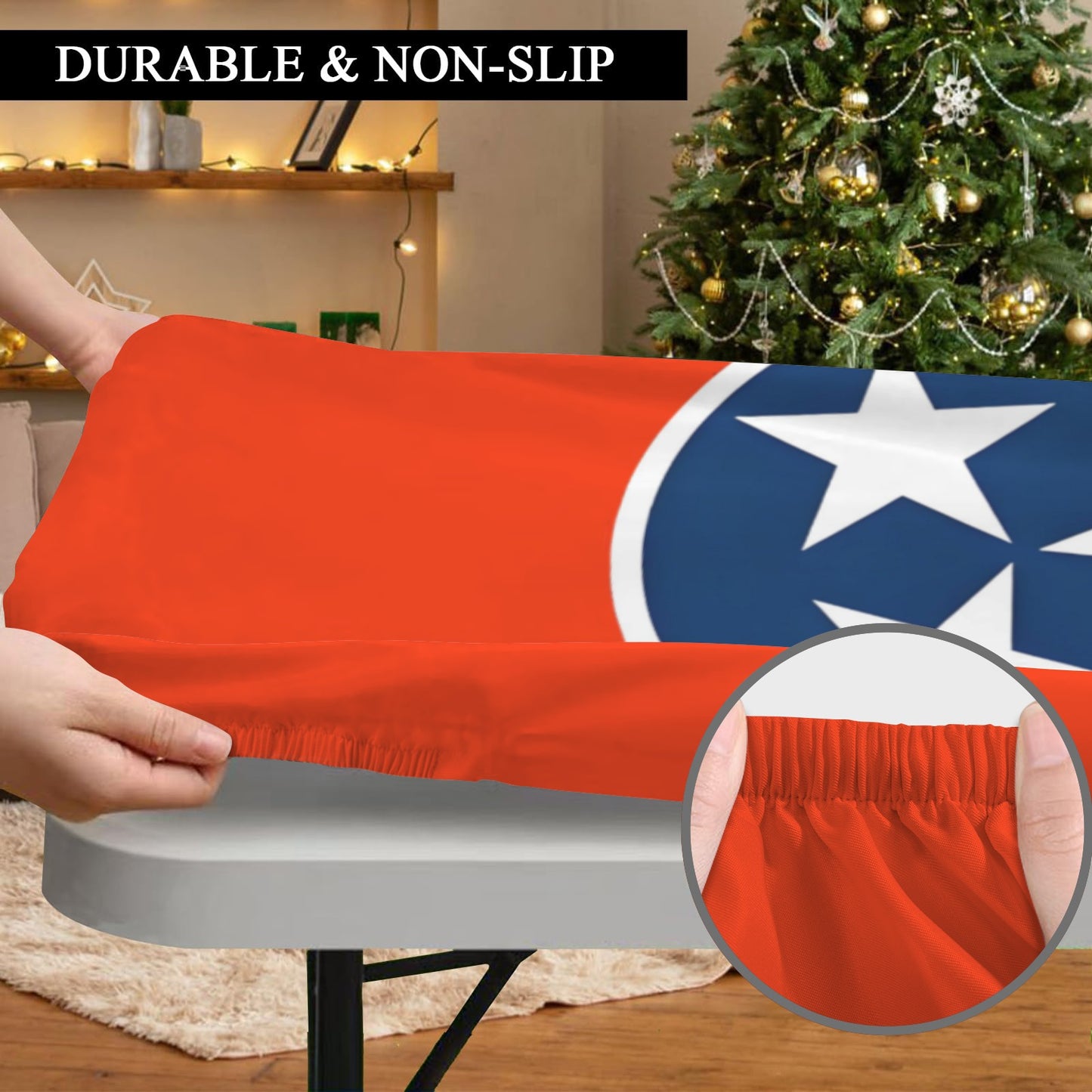Tennessee Flag Inspired Custom Elastic Fitted Tablecloth 72x30 inch (Made in the USA)