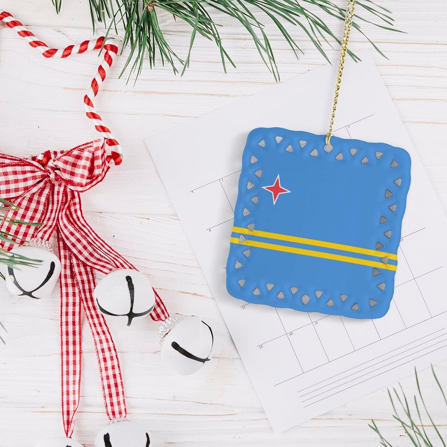 Aruba Flag Inspired Square Ceramic Ornament Made in the USA