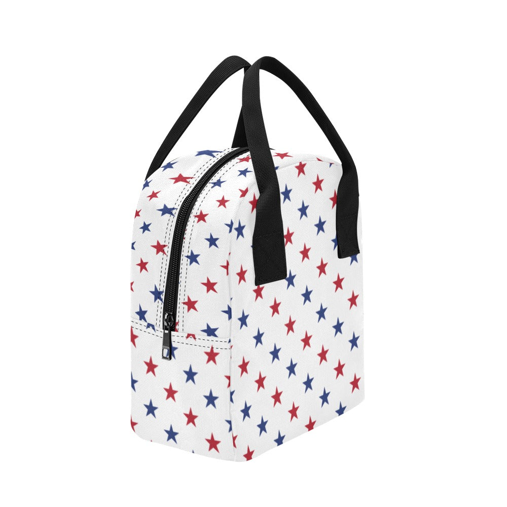 USA/American Flag Inspired Red & Blue Stars Pattern Insulated Lunch Bag