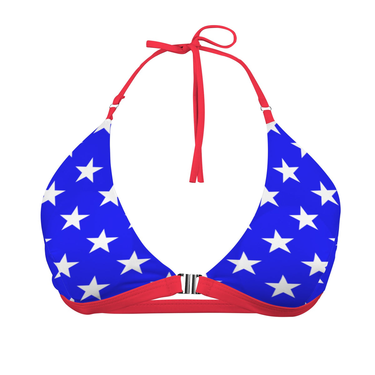 USA/American Flag Inspired Bright Stars with Red String Front Buckle Triangle Bikini Top