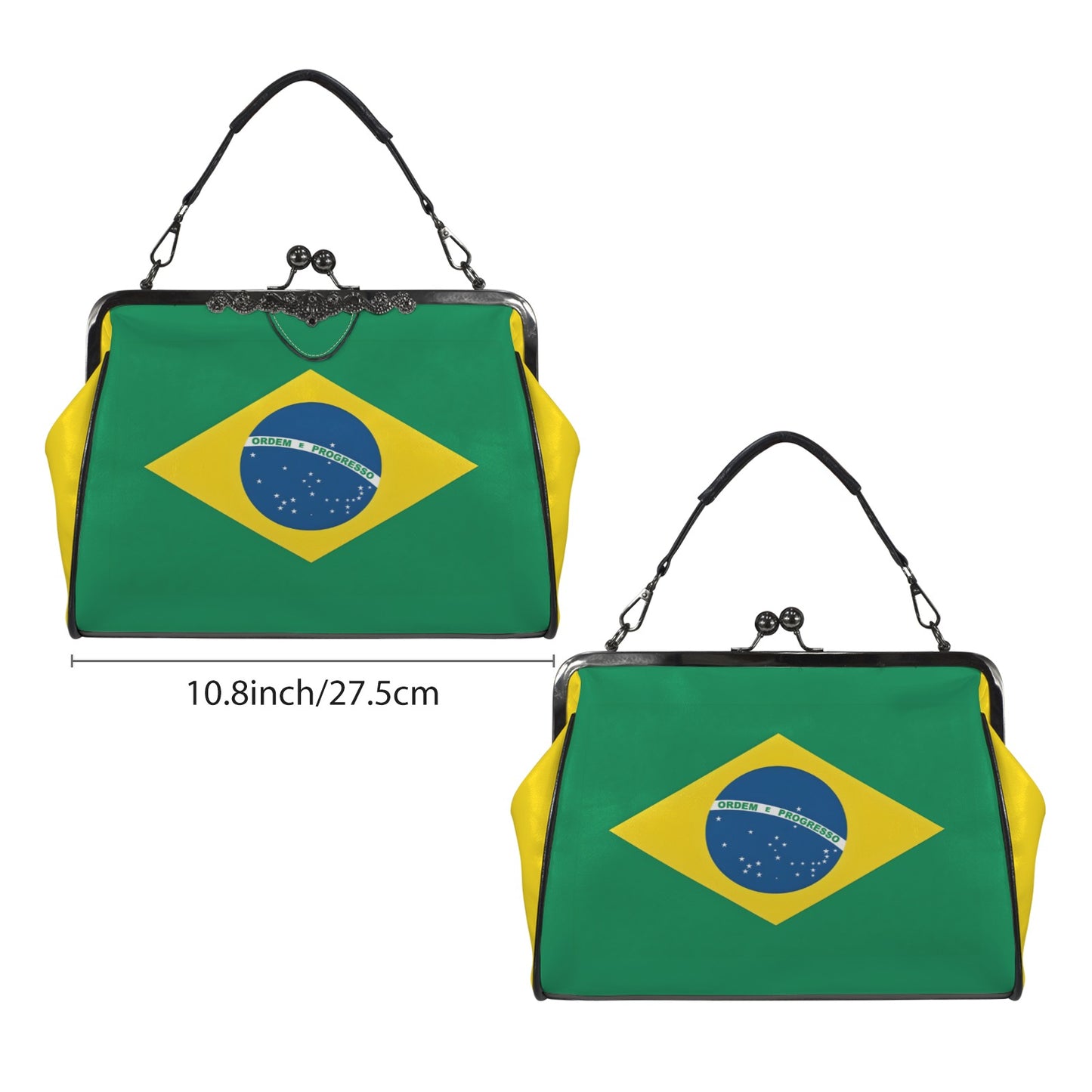 Brazil Flag Inspired Kisslock Crossbody Shoulder Bag